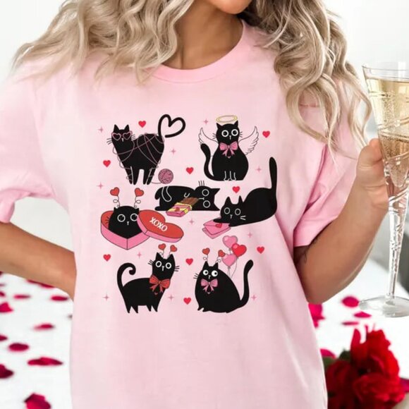 Tops - Cat Valentines Day Shirt, Cute Cat Shirt, Gift For Cat Lover